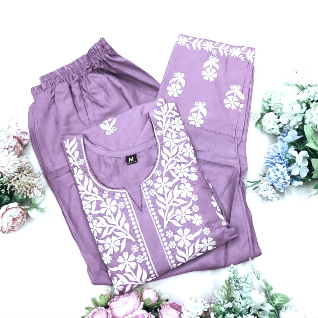 Premium Lucknowi Chikankari Kurta Pant Set for Women