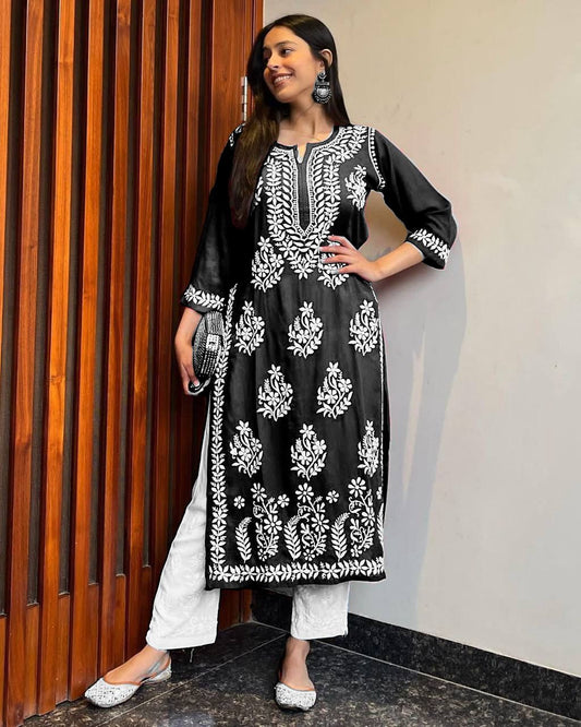 Authentic Hand-Embroidered Chikankari Kurti Set