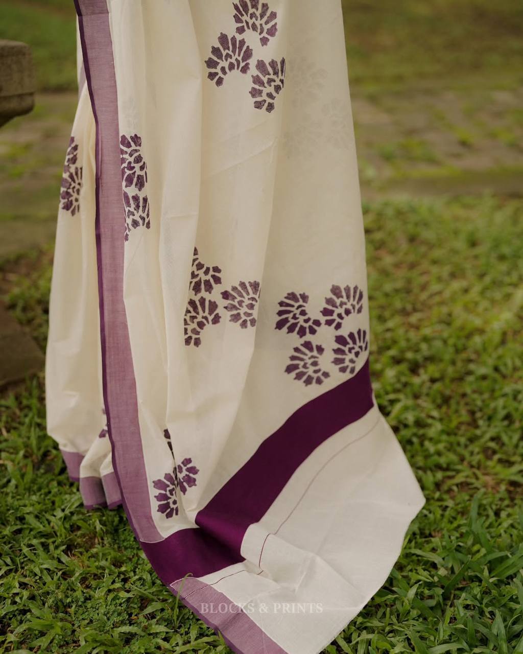 Traditional Floral Block Print Saree with Designer Border