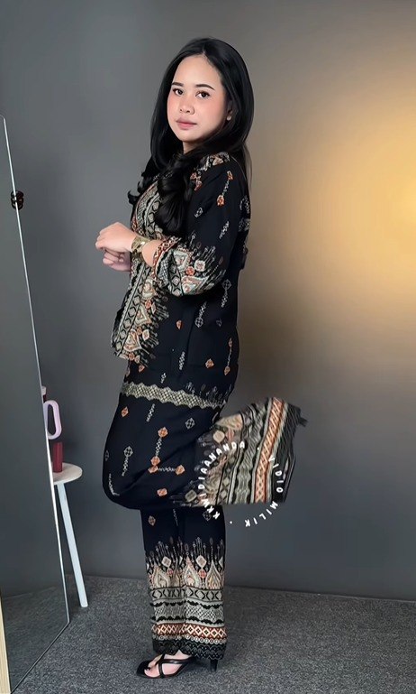 Women's 2-Piece Ethnic Print Co-Ord Set | Long Sleeve Top & Wide-Leg Pants