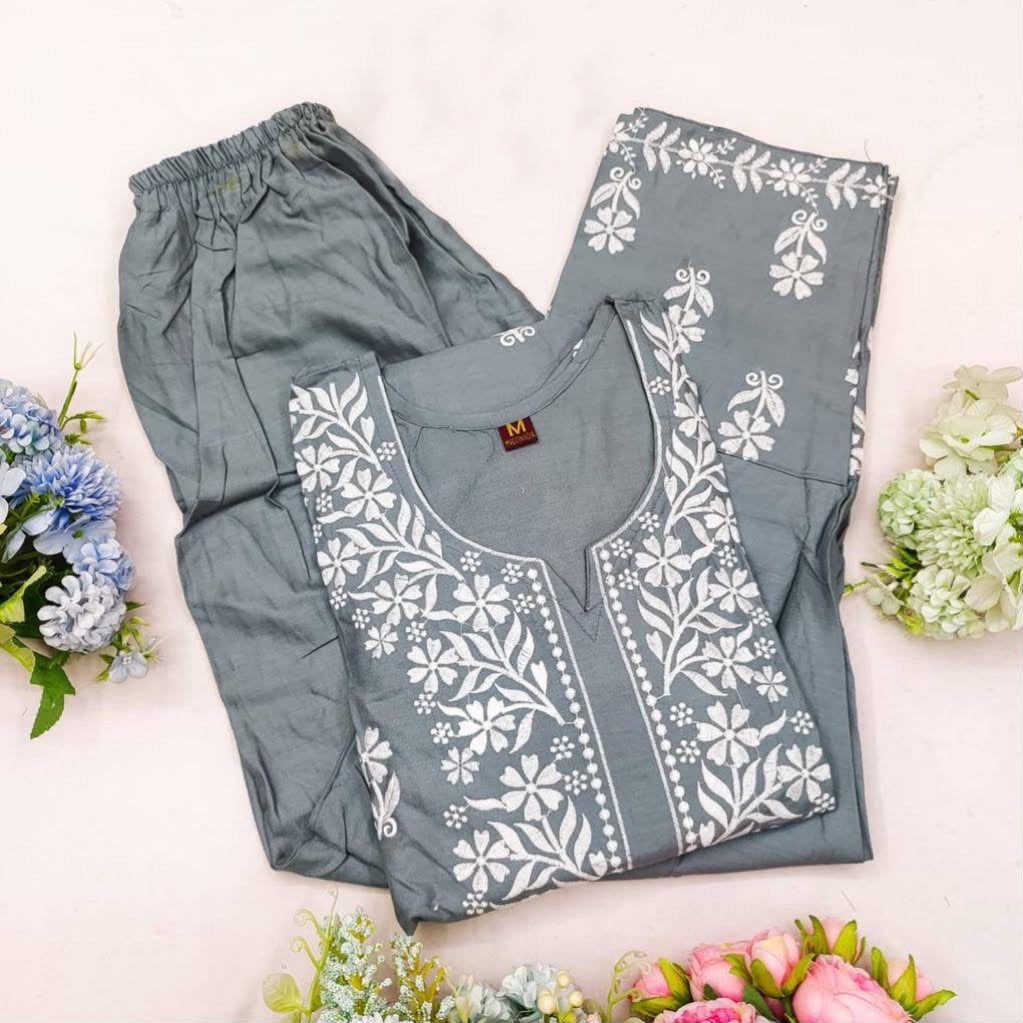 Premium Lucknowi Chikankari Kurta Pant Set for Women