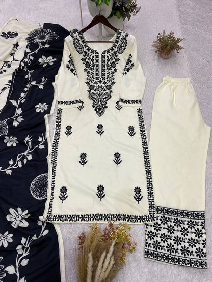 Elegant Embroidered Kurta Palazzo Suit Set with Dupatta | Festive & Party Wear