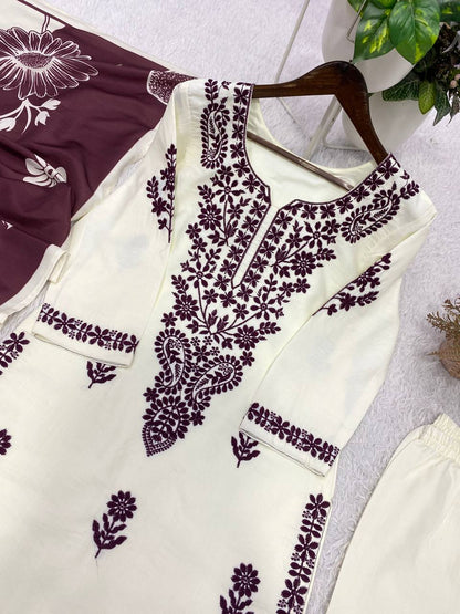 Elegant Embroidered Kurta Palazzo Suit Set with Dupatta | Festive & Party Wear