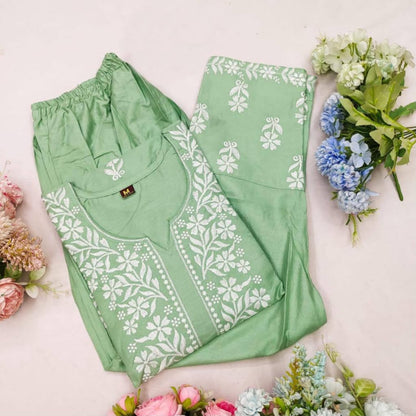 Premium Lucknowi Chikankari Kurta Pant Set for Women