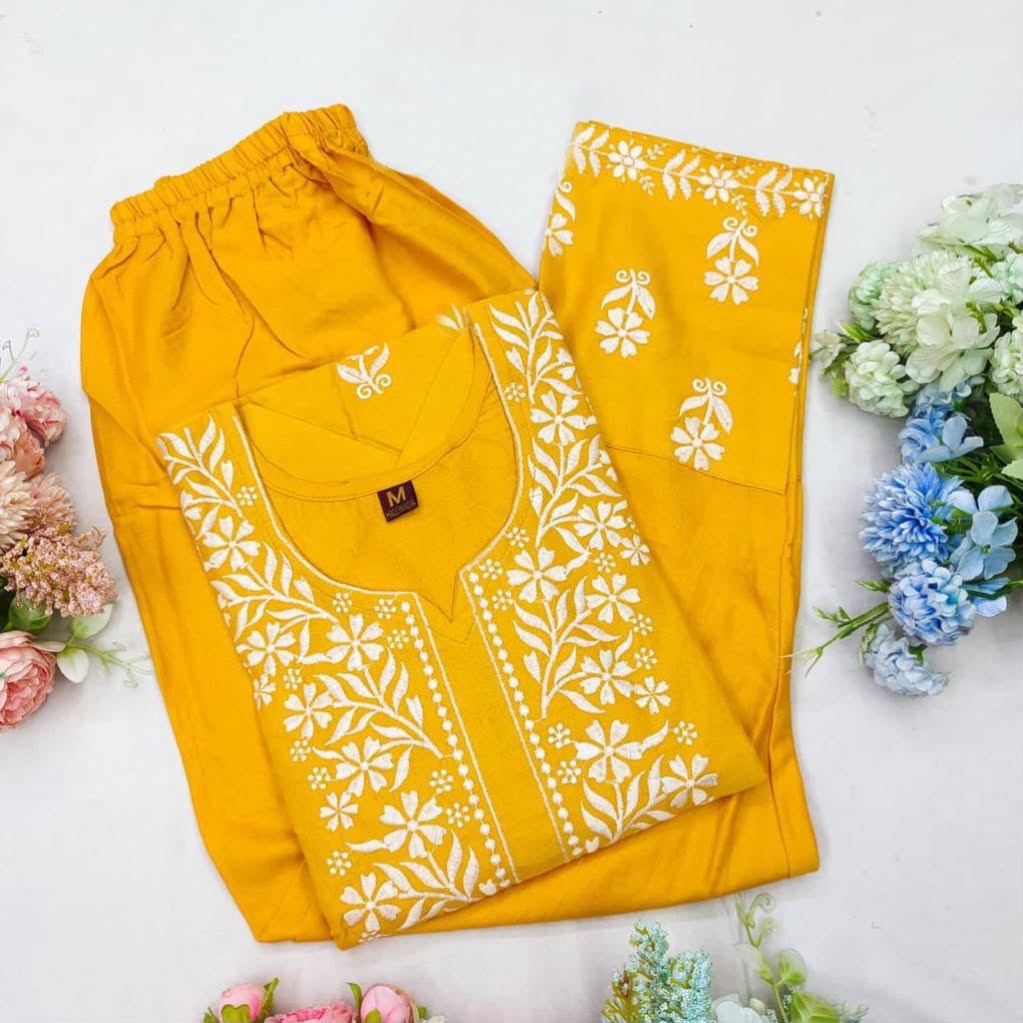 Premium Lucknowi Chikankari Kurta Pant Set for Women