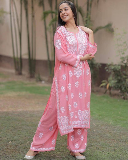 Premium Lucknowi Chikankari Kurta Pant Set for Women