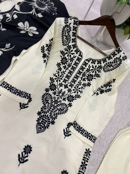 Elegant Embroidered Kurta Palazzo Suit Set with Dupatta | Festive & Party Wear