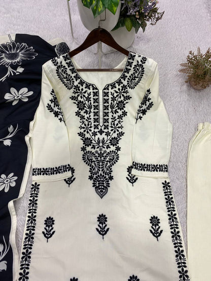 Elegant Embroidered Kurta Palazzo Suit Set with Dupatta | Festive & Party Wear