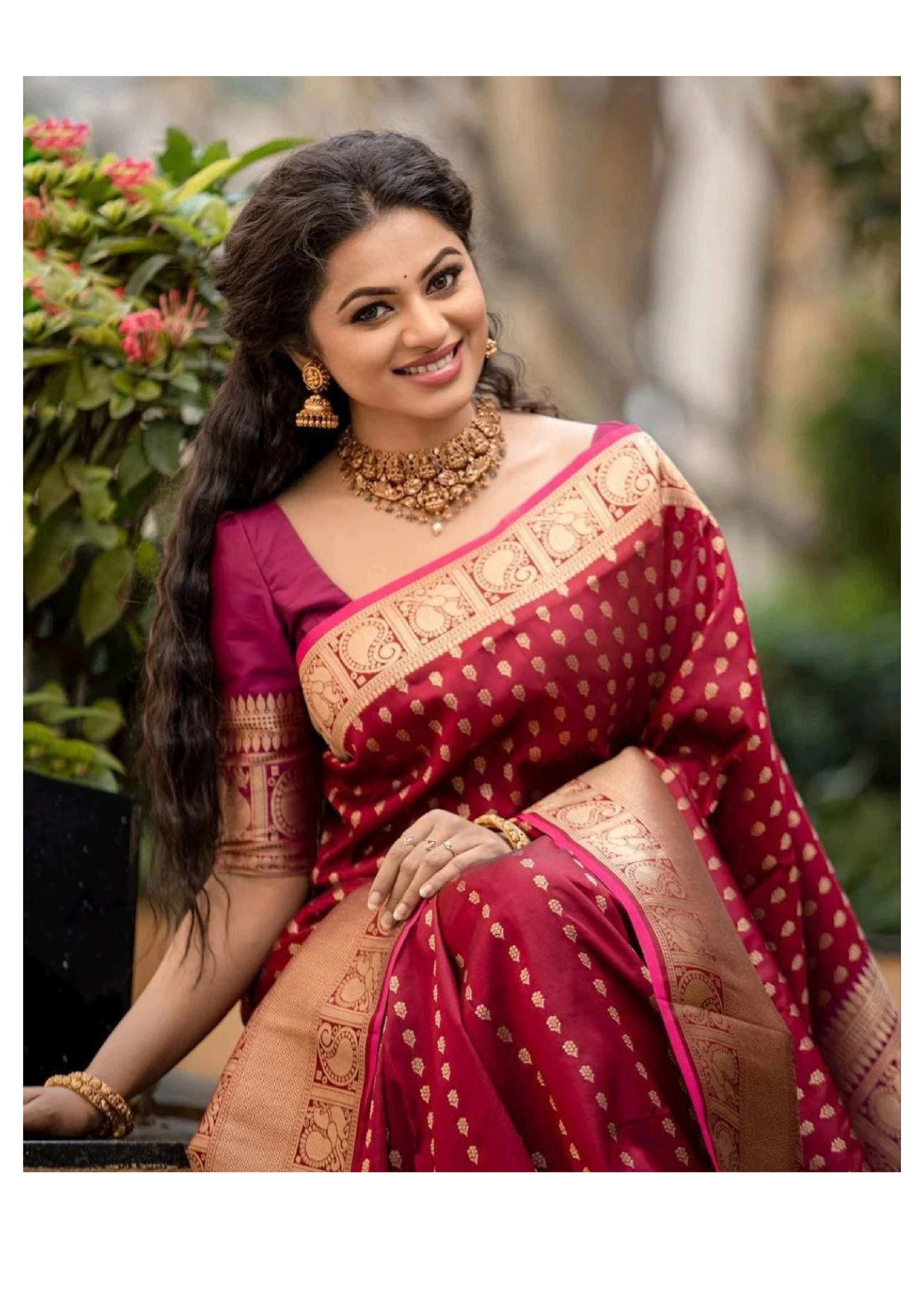 Maroon Banarasi Silk Saree with Golden Zari Border