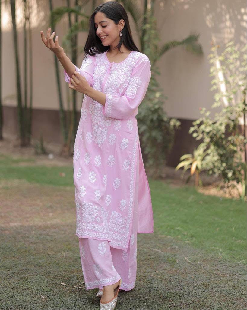 Premium Lucknowi Chikankari Kurta Pant Set for Women