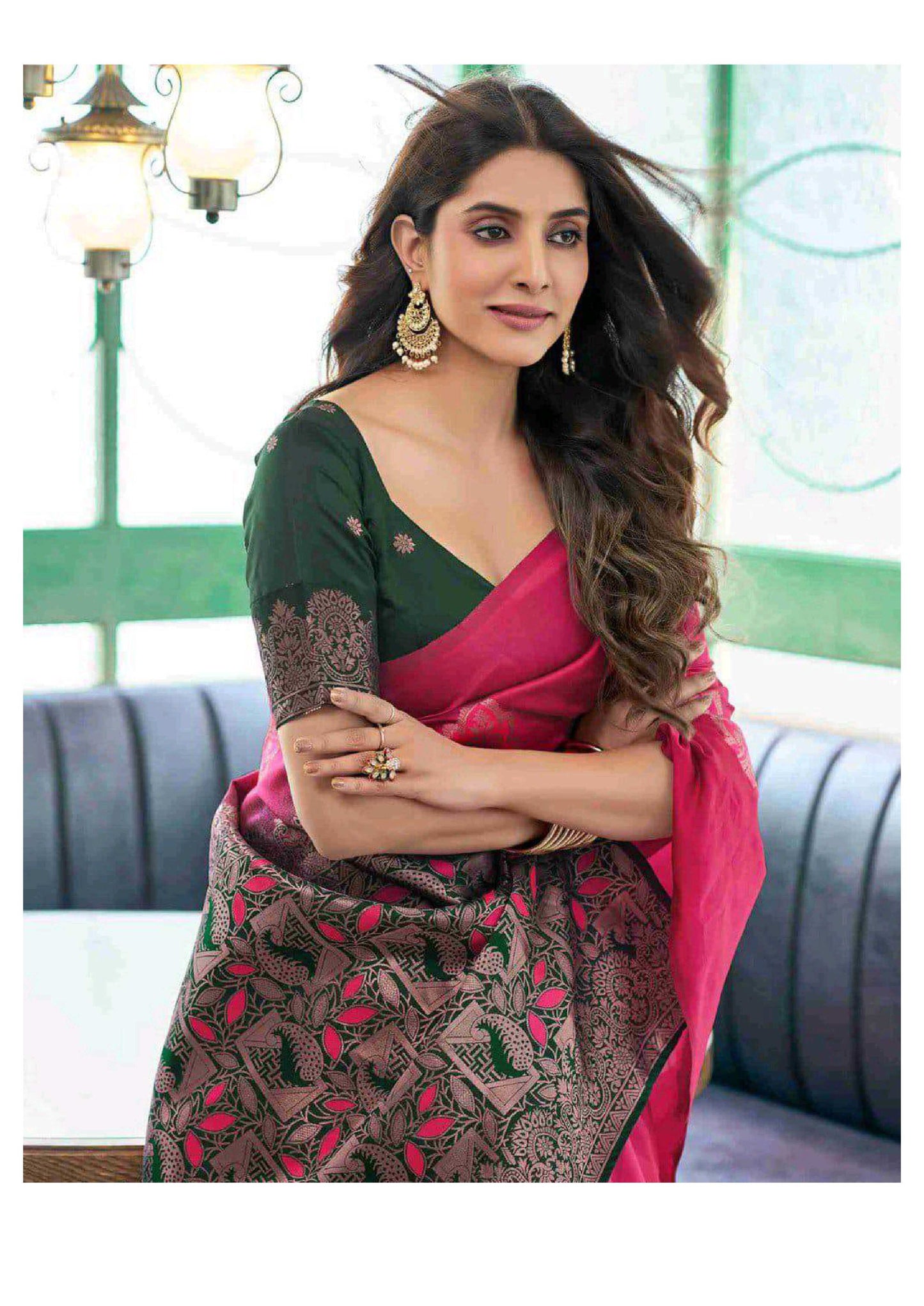 Vibrant Rani Pink Silk Blend Saree