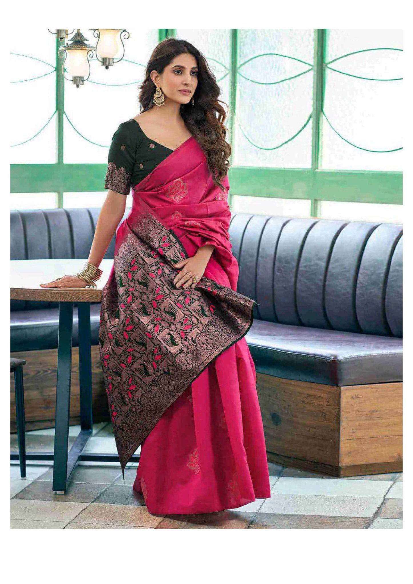 Vibrant Rani Pink Silk Blend Saree