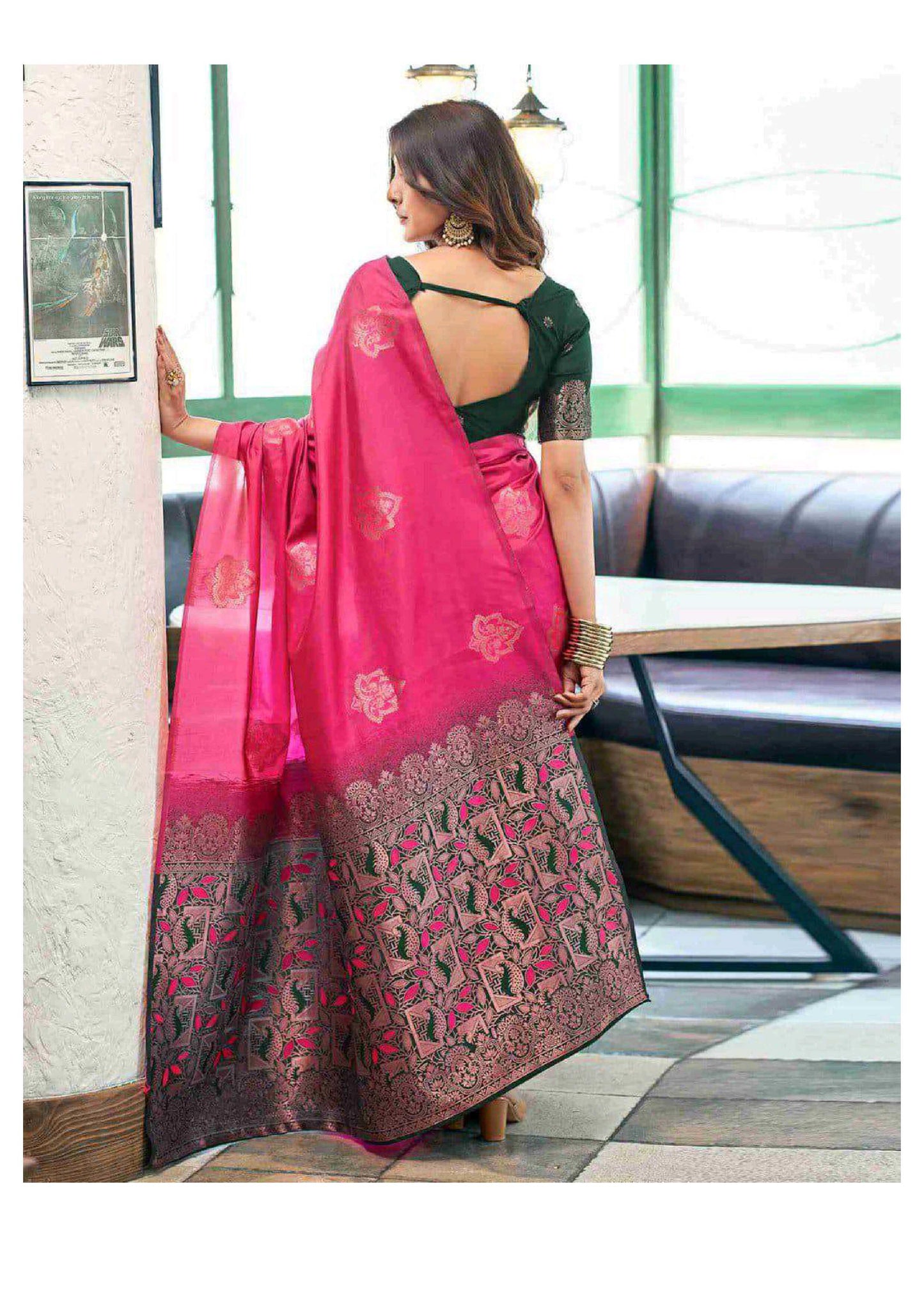 Vibrant Rani Pink Silk Blend Saree