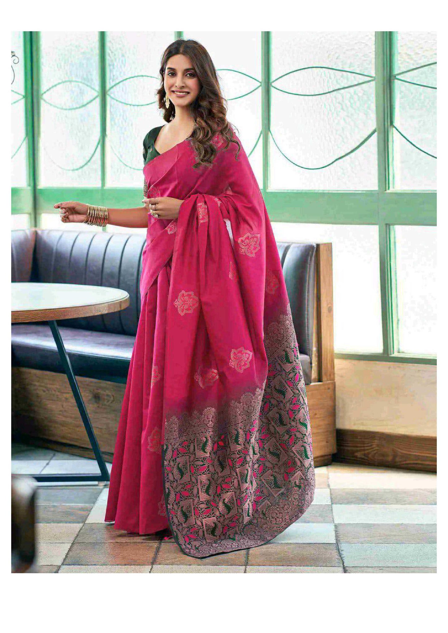 Vibrant Rani Pink Silk Blend Saree