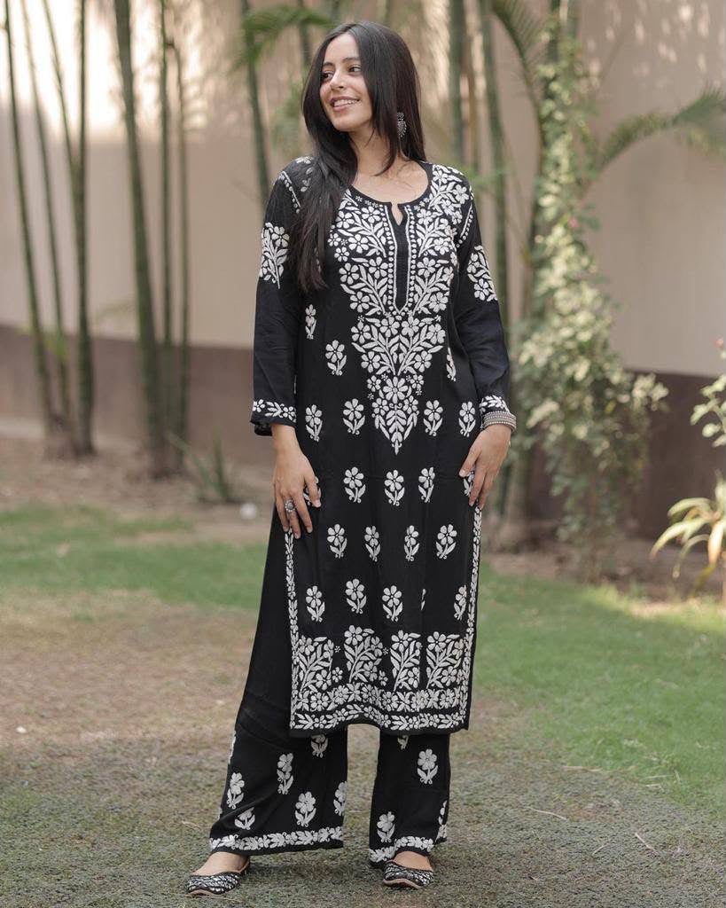 Premium Lucknowi Chikankari Kurta Pant Set for Women