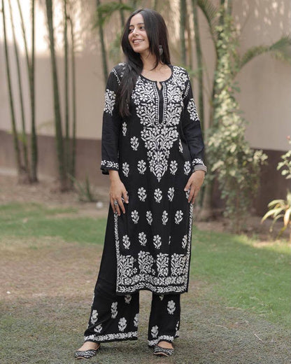 Premium Lucknowi Chikankari Kurta Pant Set for Women