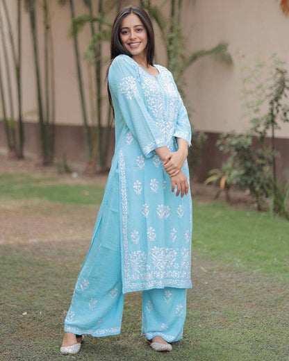 Premium Lucknowi Chikankari Kurta Pant Set for Women