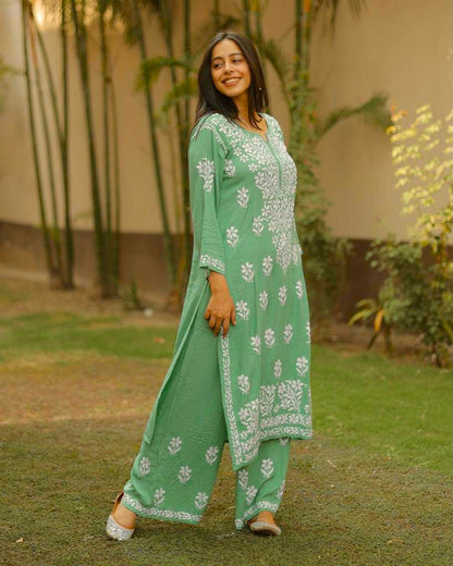 Premium Lucknowi Chikankari Kurta Pant Set for Women