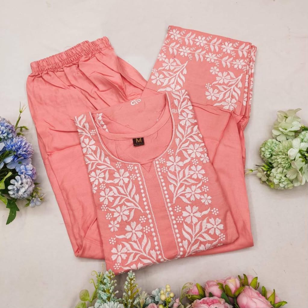 Premium Lucknowi Chikankari Kurta Pant Set for Women