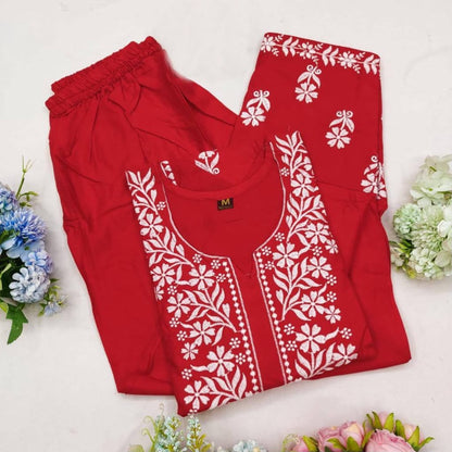 Premium Lucknowi Chikankari Kurta Pant Set for Women