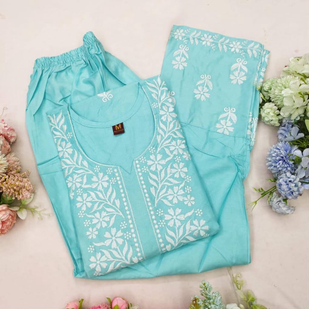 Premium Lucknowi Chikankari Kurta Pant Set for Women