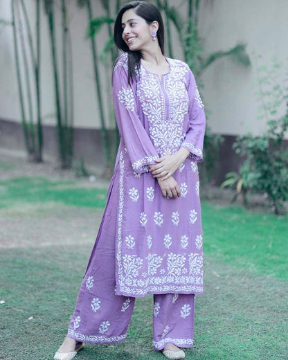 Premium Lucknowi Chikankari Kurta Pant Set for Women