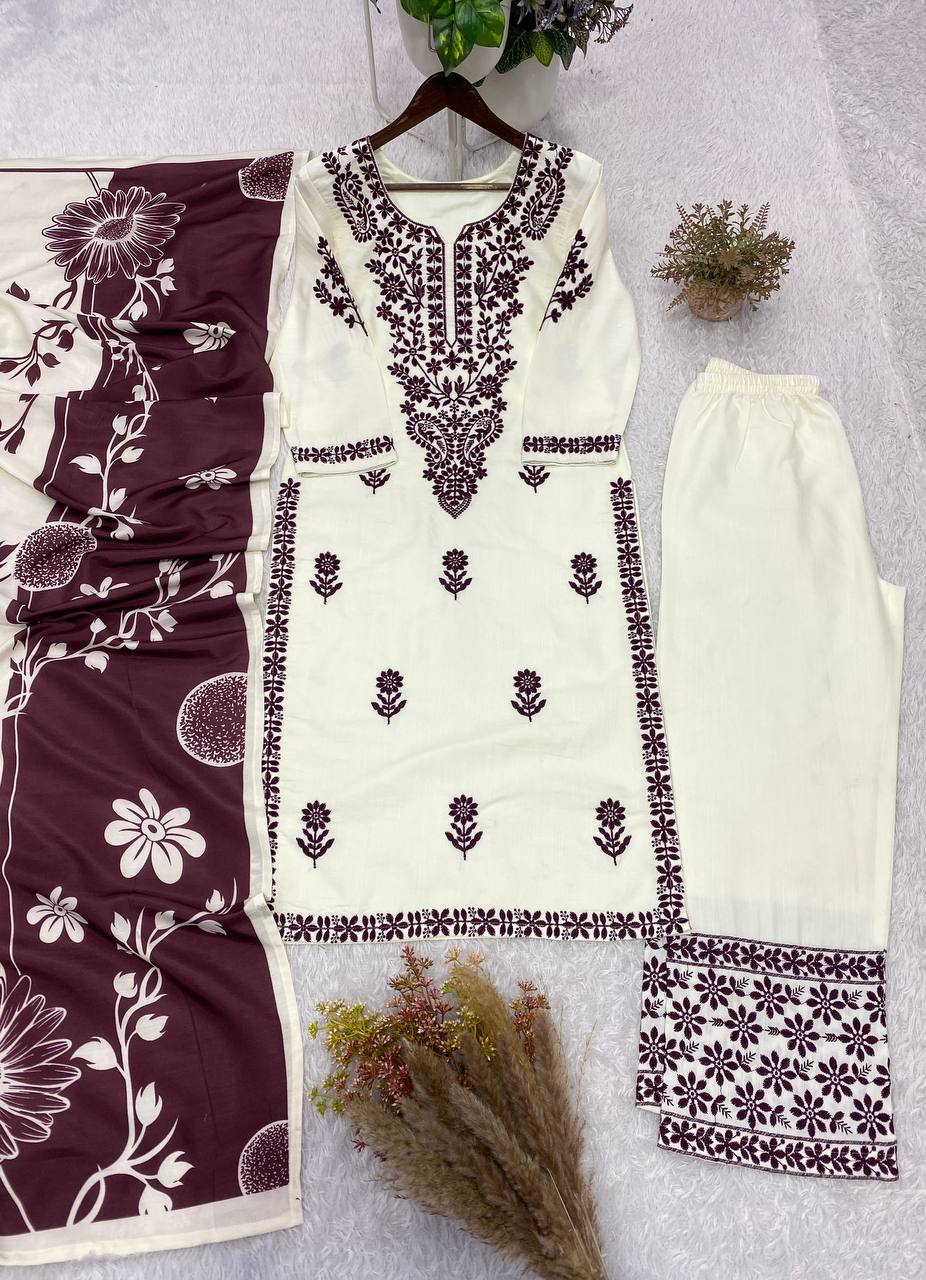 Elegant Embroidered Kurta Palazzo Suit Set with Dupatta | Festive & Party Wear