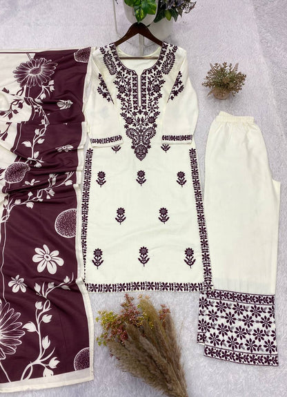 Elegant Embroidered Kurta Palazzo Suit Set with Dupatta | Festive & Party Wear