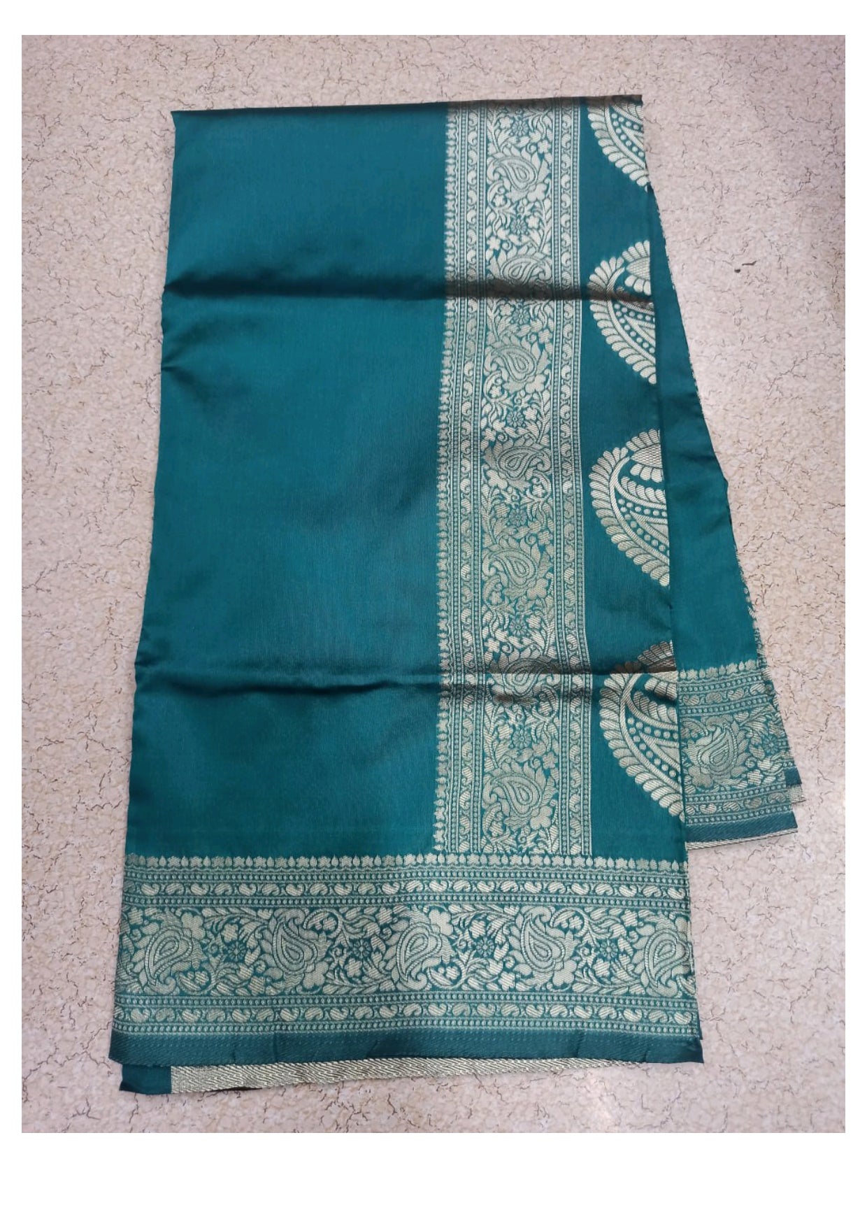 Emerald Green Silk Saree with Golden Zari Border