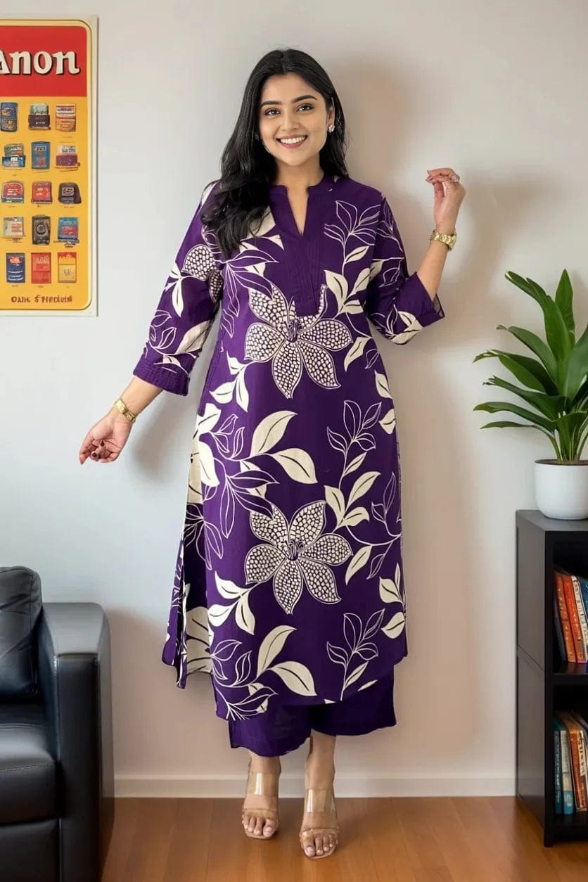 Women Cotton Blend Kurti Palazzo Set