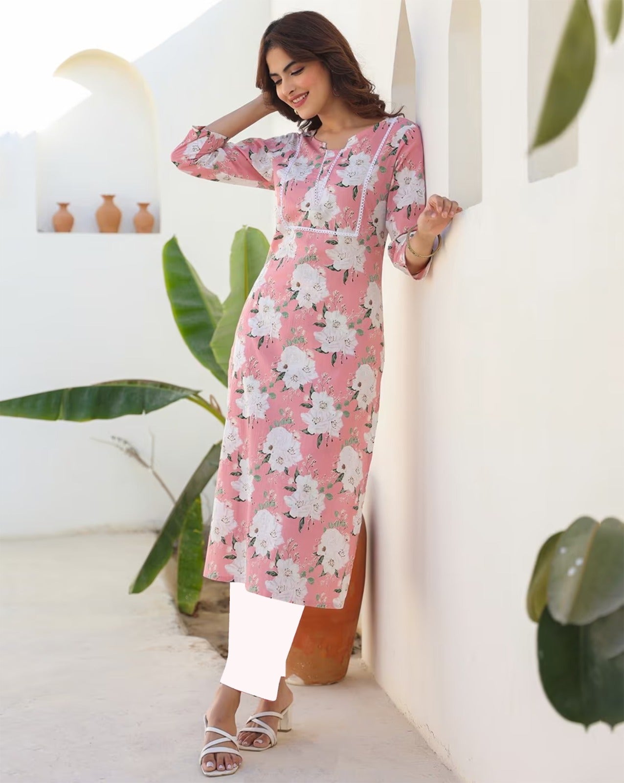 Pink Floral Printed Cotton Kurta set