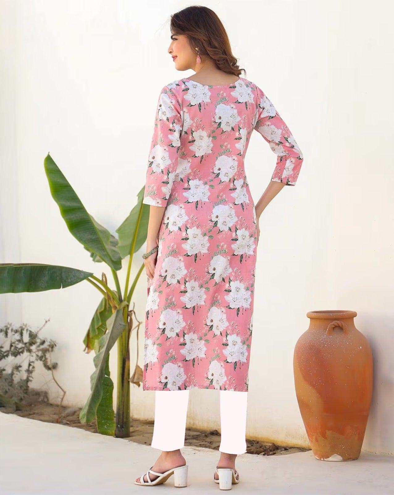 Pink Floral Printed Cotton Kurta set