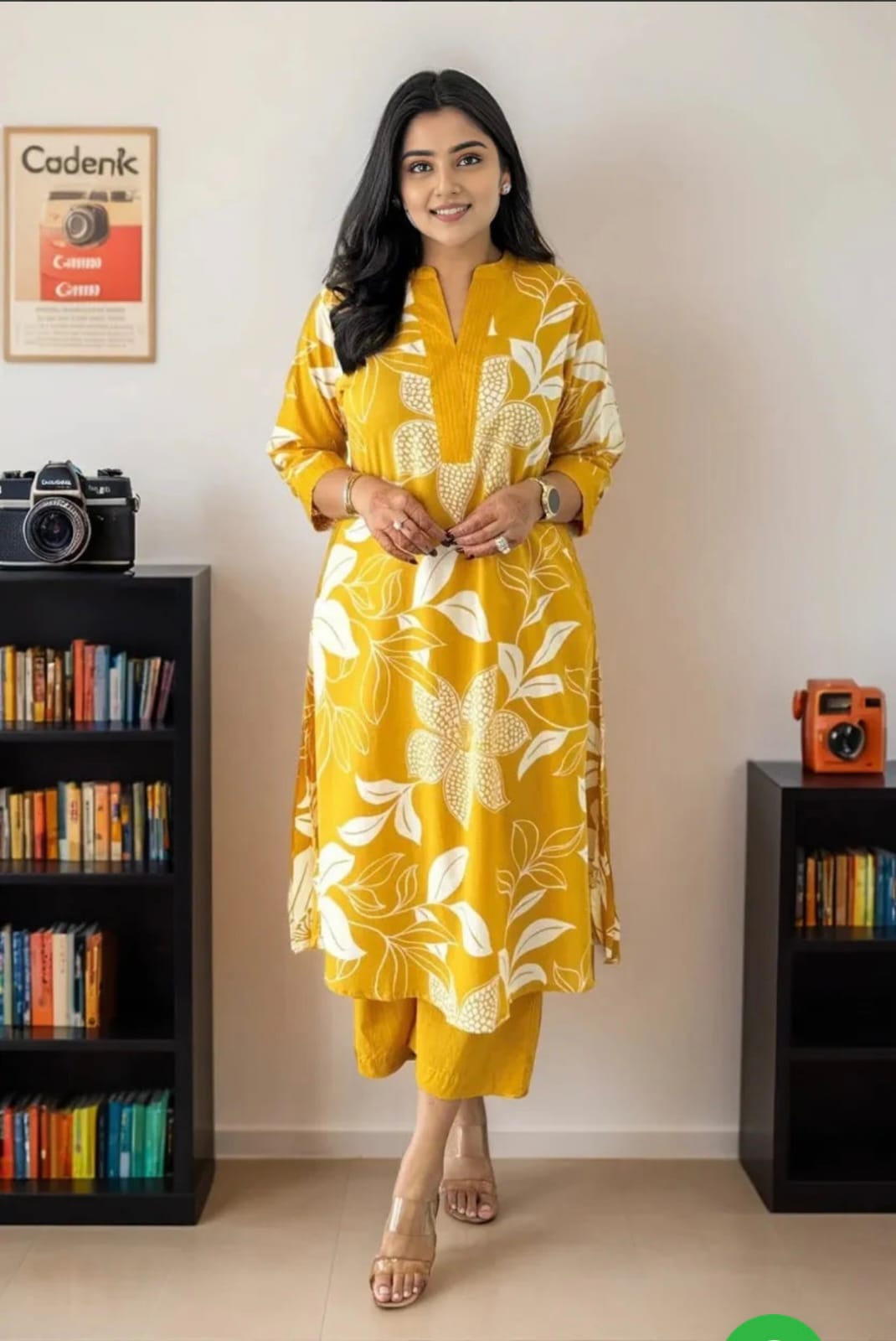 Women yellow Cotton Blend Kurti Palazzo Set