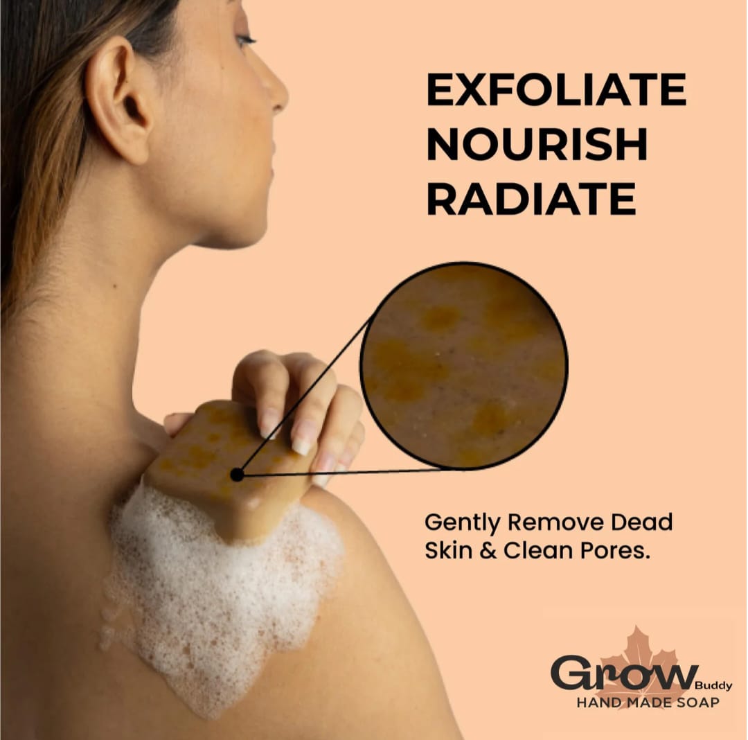 GrowBuddy Sandalwood & Saffron Magic Soaps For Bath (100 Gms Pack Of 3) | Paraben Free | Chandan & Kesar Bath Soap | Handmade Soaps For Glowing | Skin Brightening Soap For Men & Women