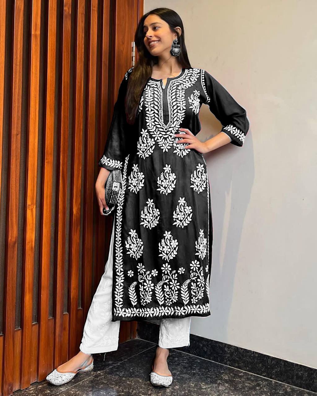 Authentic Hand-Embroidered Chikankari Kurti Set