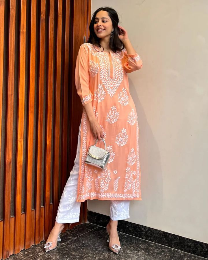 Authentic Hand-Embroidered Chikankari Kurti Set