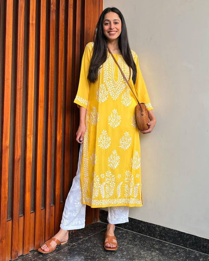 Authentic Hand-Embroidered Chikankari Kurti Set