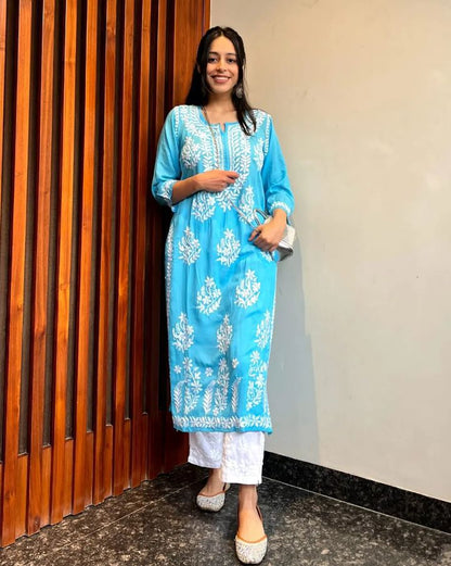 Authentic Hand-Embroidered Chikankari Kurti Set