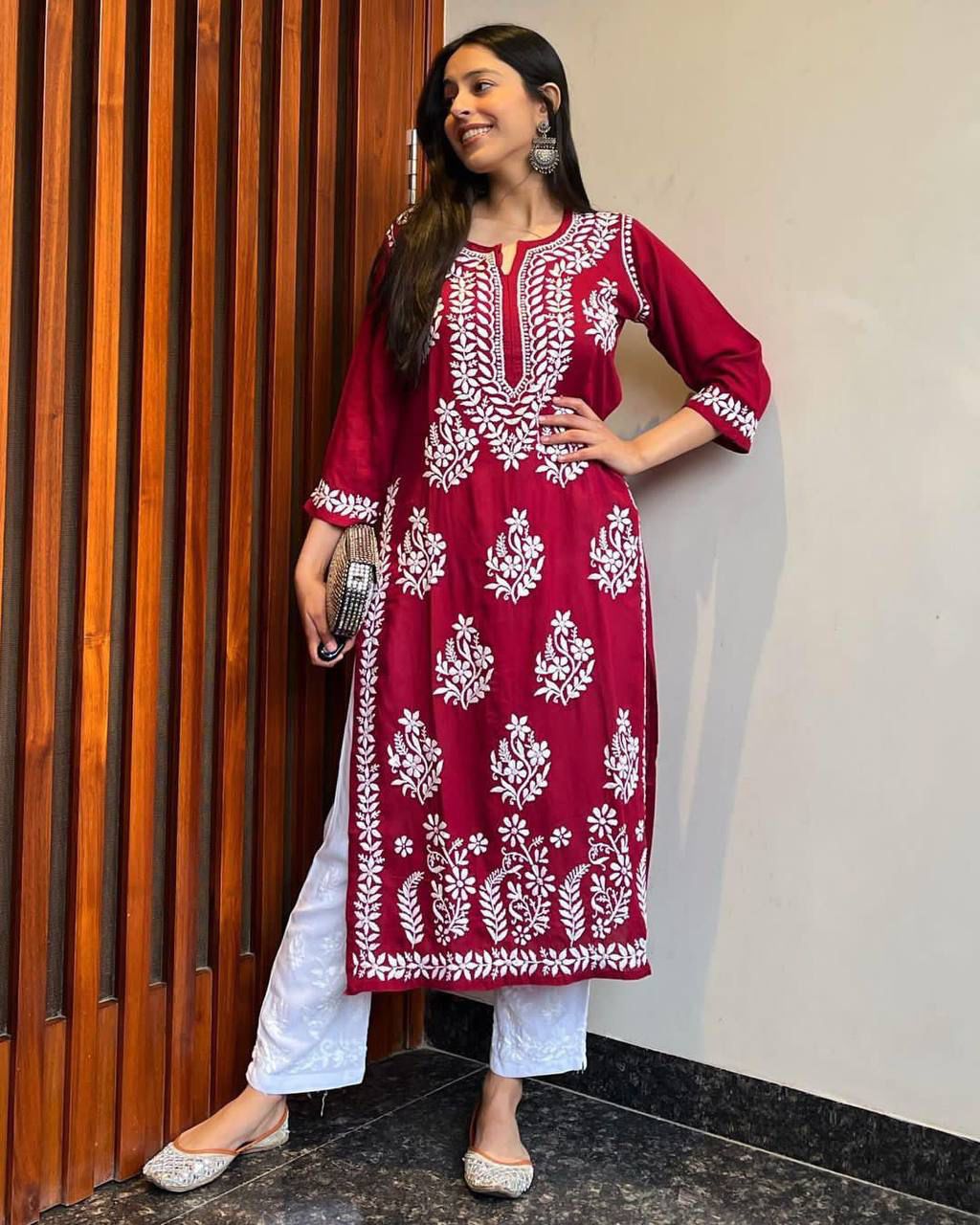 Authentic Hand-Embroidered Chikankari Kurti Set