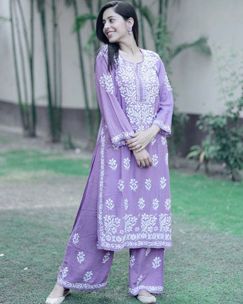 Authentic Hand-Embroidered Chikankari Kurti Set