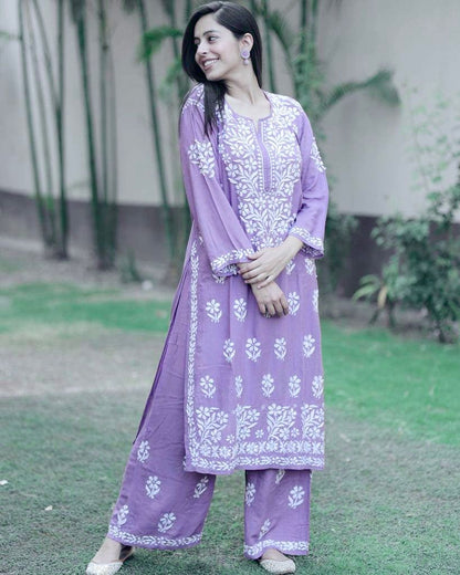Authentic Hand-Embroidered Chikankari Kurti Set