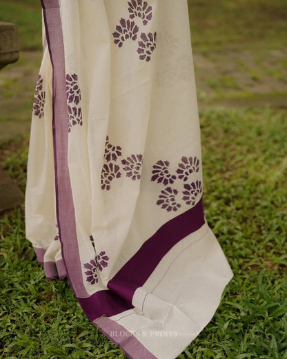 Traditional Floral Block Print Saree with Designer Border