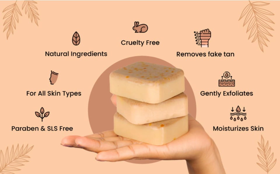 GrowBuddy Sandalwood & Saffron Magic Soaps For Bath (100 Gms Pack Of 3) | Paraben Free | Chandan & Kesar Bath Soap | Handmade Soaps For Glowing | Skin Brightening Soap For Men & Women