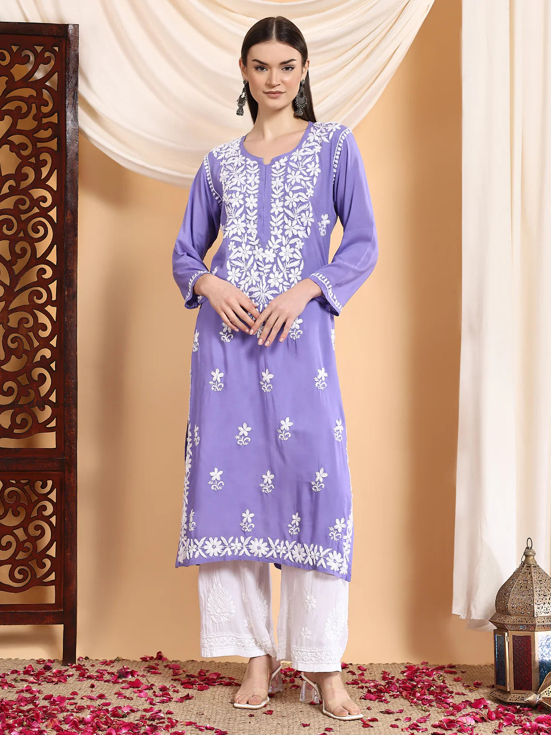 Authentic Hand-Embroidered Chikankari Kurti Set