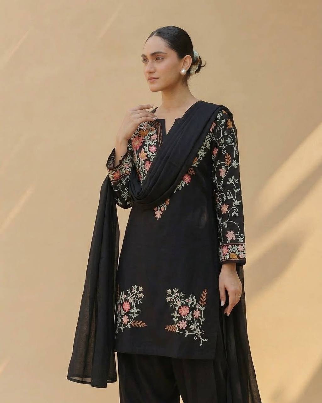 Roman Silk Suit Set Embroidered with Farshi Salwar.