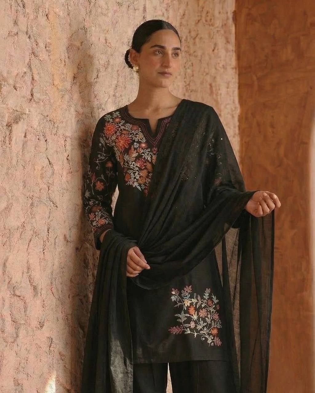 Roman Silk Suit Set Embroidered with Farshi Salwar.