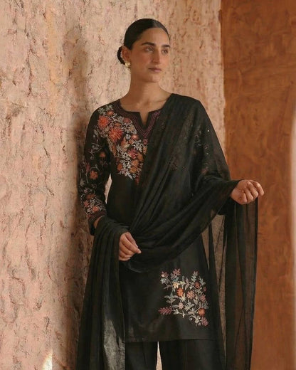 Roman Silk Suit Set Embroidered with Farshi Salwar.