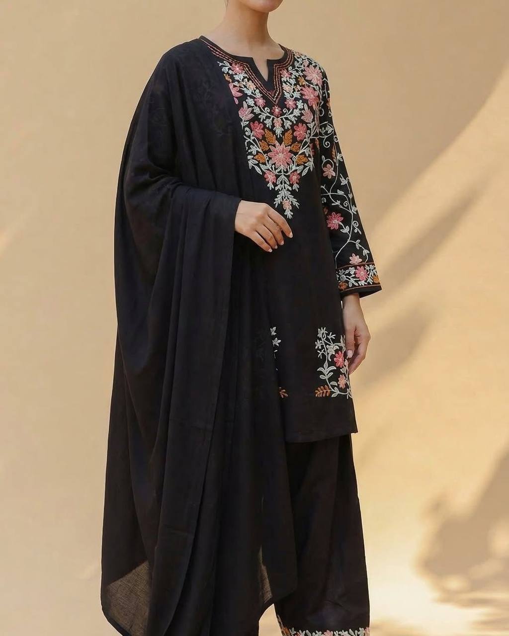 Roman Silk Suit Set Embroidered with Farshi Salwar.